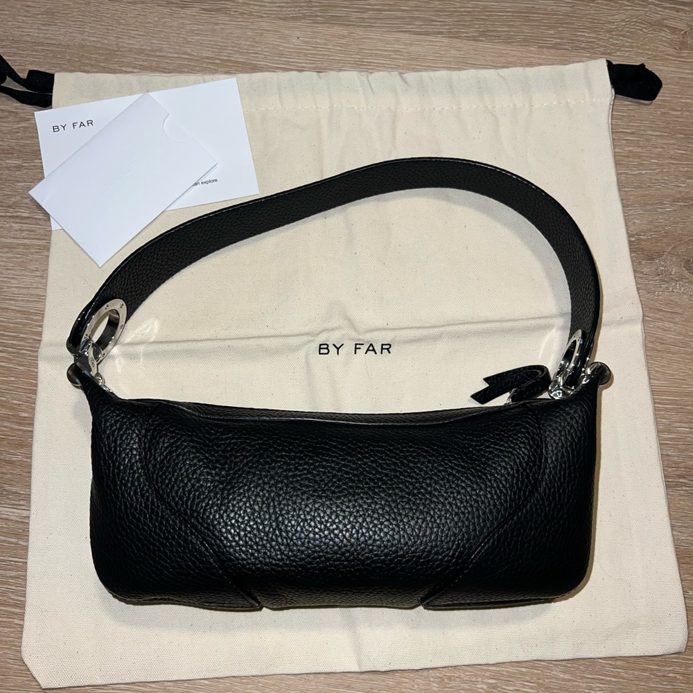 BY FAR Mini Amira Black Grained Leather & Silver Shoulder Bag - Picture 2 of 8
